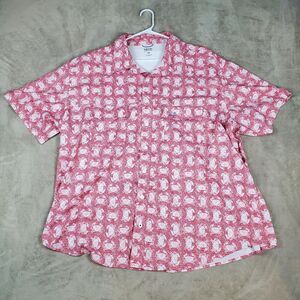 IZOD Saltwater Shirt Mens 3XL Red Crab Print Lined Short Sleeve Button Up Casual